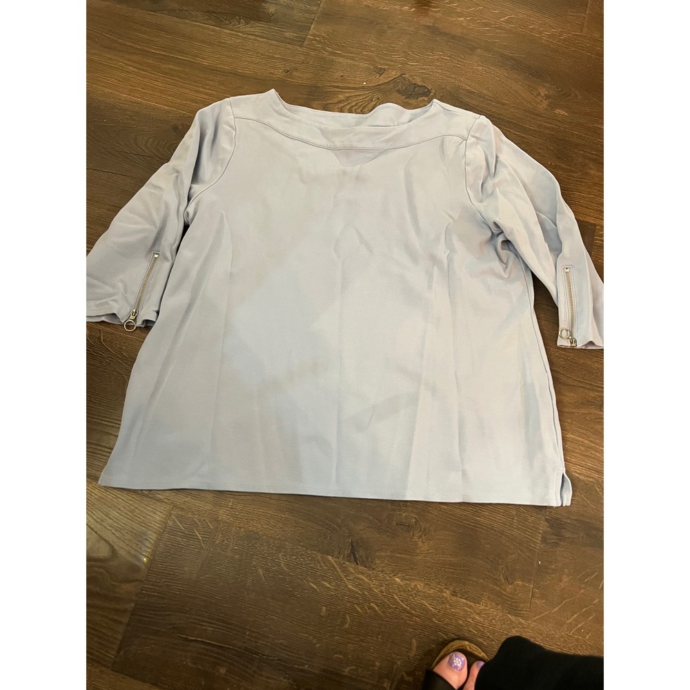 Chico's Light Blue Boat Neck 3/4 Sleeve Top with Zipper Cuffs Size 3 XL